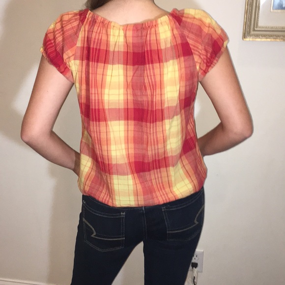 CHRISTOPHER & BANKS Plaid Peasant SHORT SLEEVE S - Picture 2 of 6